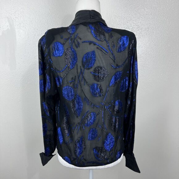 Vintage Lisa & Scott Blazer Women 4 Black Blue Metallic Open Front Party Outer - Picture 4 of 15